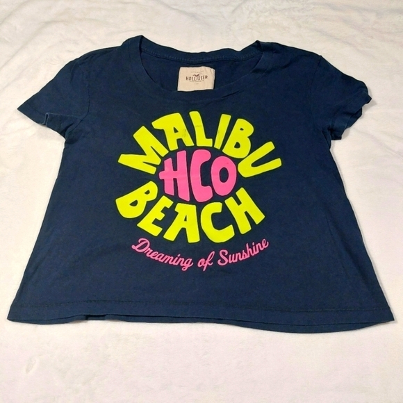 HOLLISTER NAVY BLUE MALIBU BEACH CROP T-SHIRT SIZE XS - Picture 1 of 11